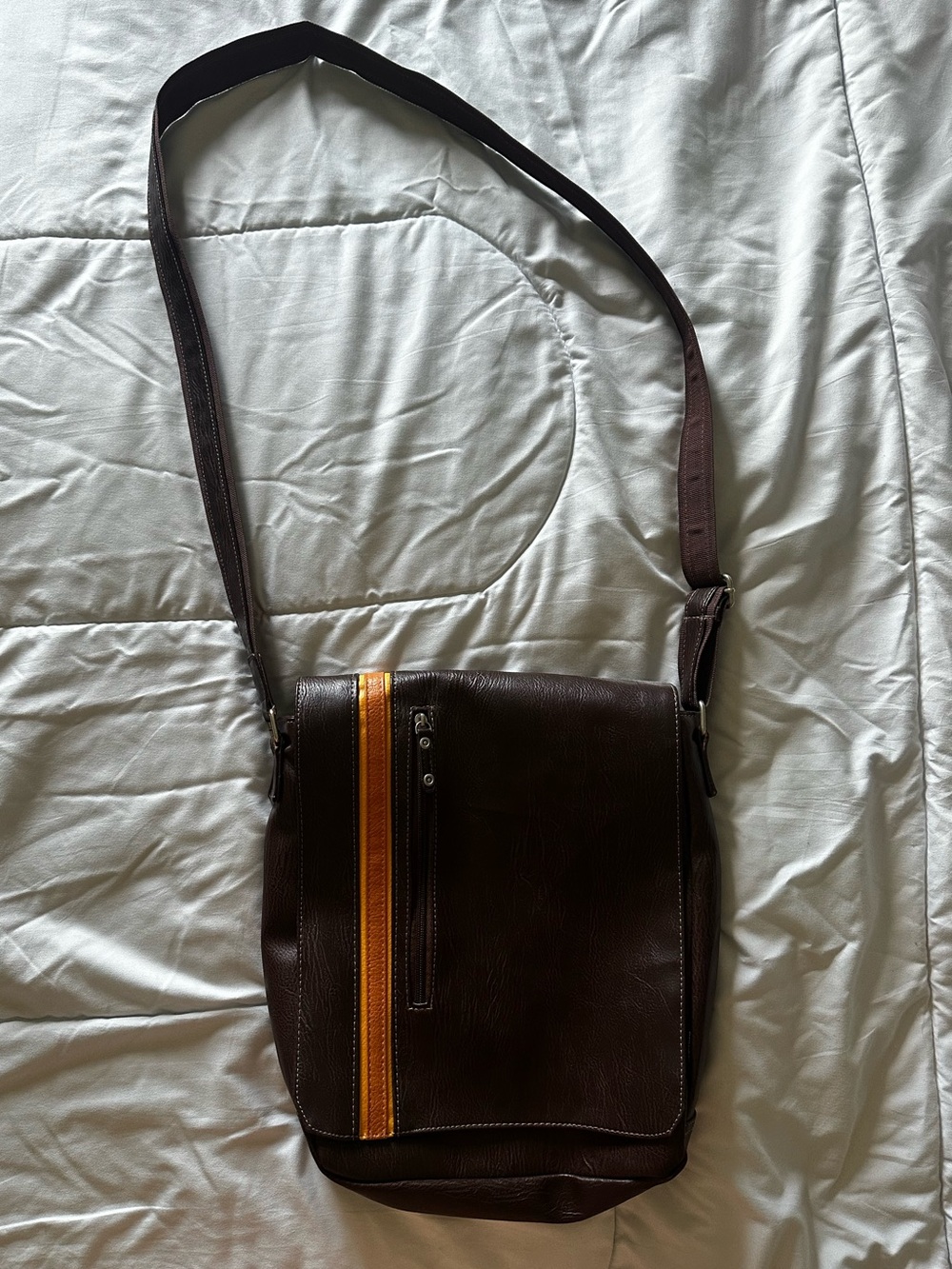 Men's Brown Leather Crossbody Bag with Orange Accent